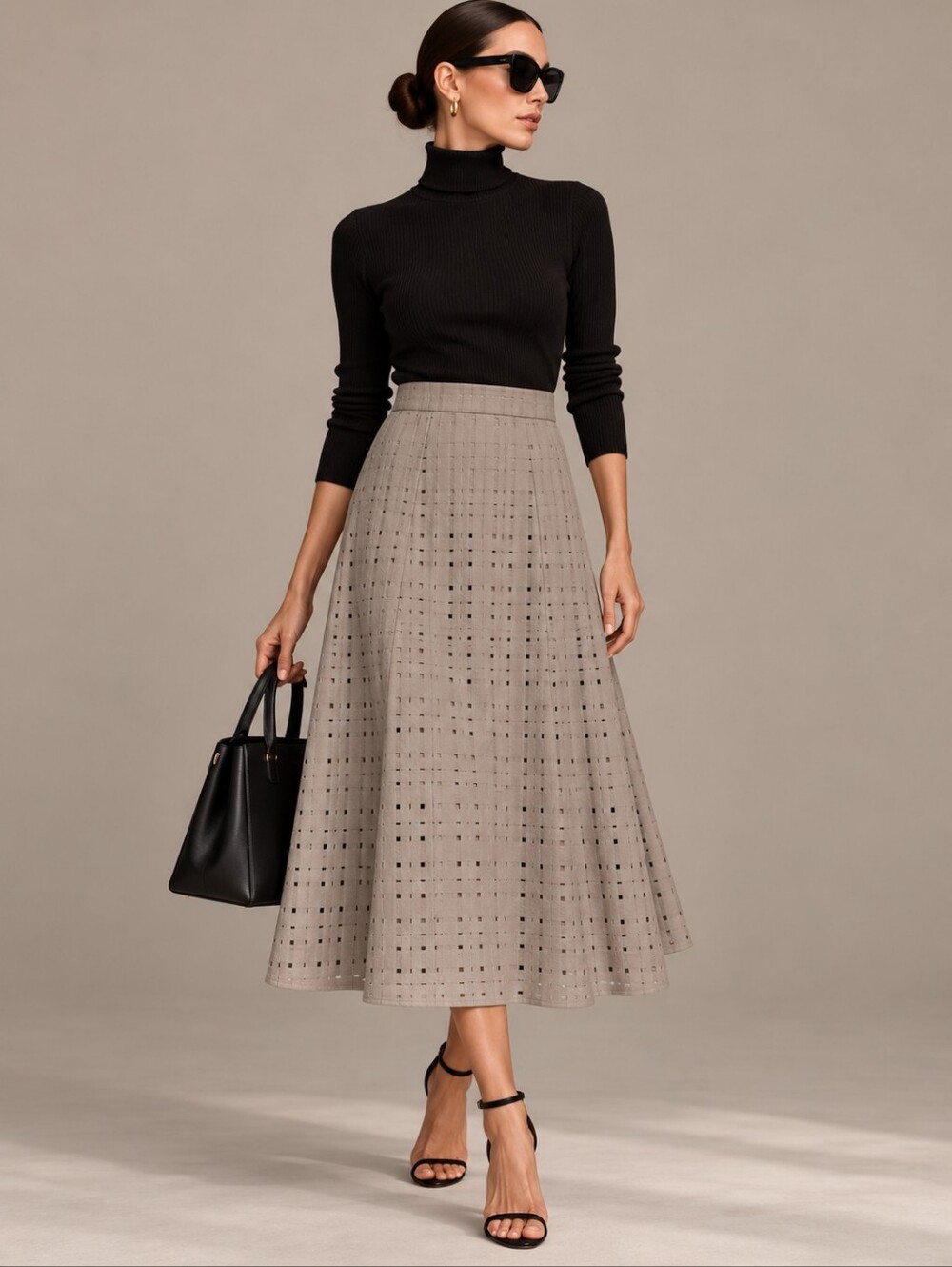 Donna Karan Collection Open Stitch Geometric A Line Midi Skirt Wool NWT Size 6